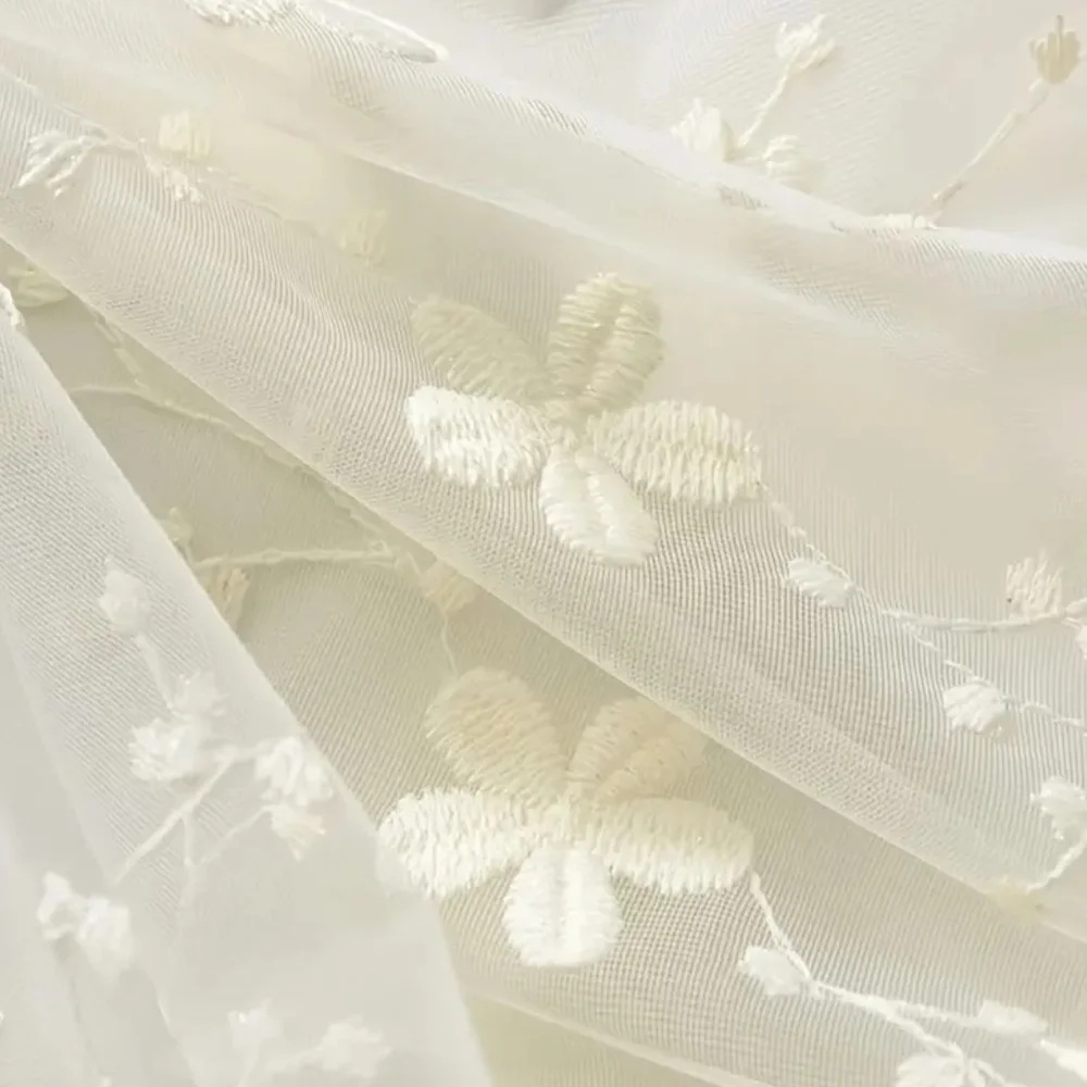 Sheer White Floral Curtain Panel
